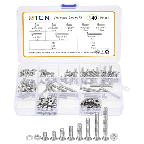 DTGN #10-24 Phillips flat head bolt, nut and washer kit, 304 stainless steel, 140-piece assortment