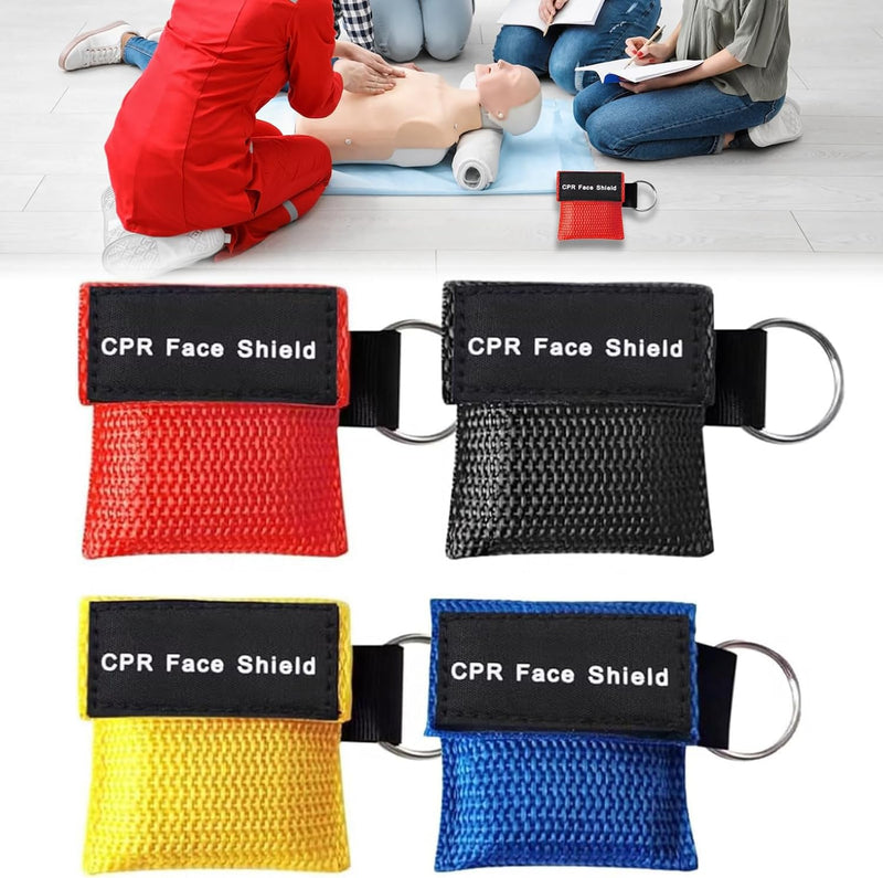 Set of 4 Respiratory Mask First Aid, Ventilation Mask, Key Pendant, Ventilation Cloth, CPR Mask, Key Pendant with Carabiner, Suitable for First Aid, Breathing Mask, First Aid, Ambu Bag