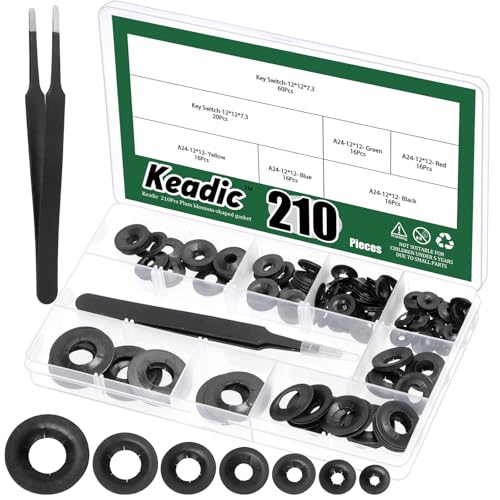 Keadic 211-piece 65Mn steel tooth lock washers and push nuts for automotive dolly wheel axles, M3-M12 sizes