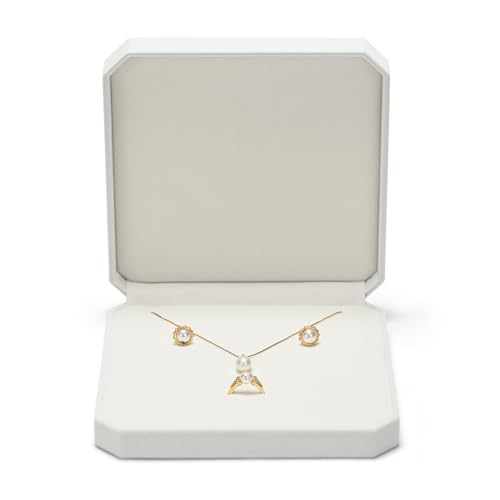 White Velvet Octagonal Jewelry Set Box for Ring Earring Necklace White 7.48"×7.48"×1.7"