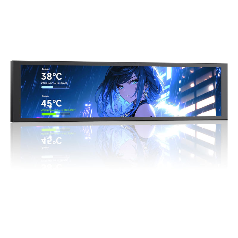 TZMRIT 9.16 Inch Universal LCD Screen Display for PC, Customizable ARGB Frame, Temperature Display Panel, Mini Monitor, with Preset & DIY Themes for Gaming PC Case/CPU Cooler (BK) Bk