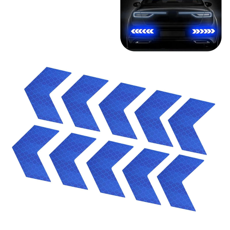 10 PCS Car Arrow Reflective Stickers, 1.97" x 1.81" Waterproof Safety Tapes, High Visibility Night Caution Warning Reflective Stickers, Universal for Most Cars (Blue) Blue