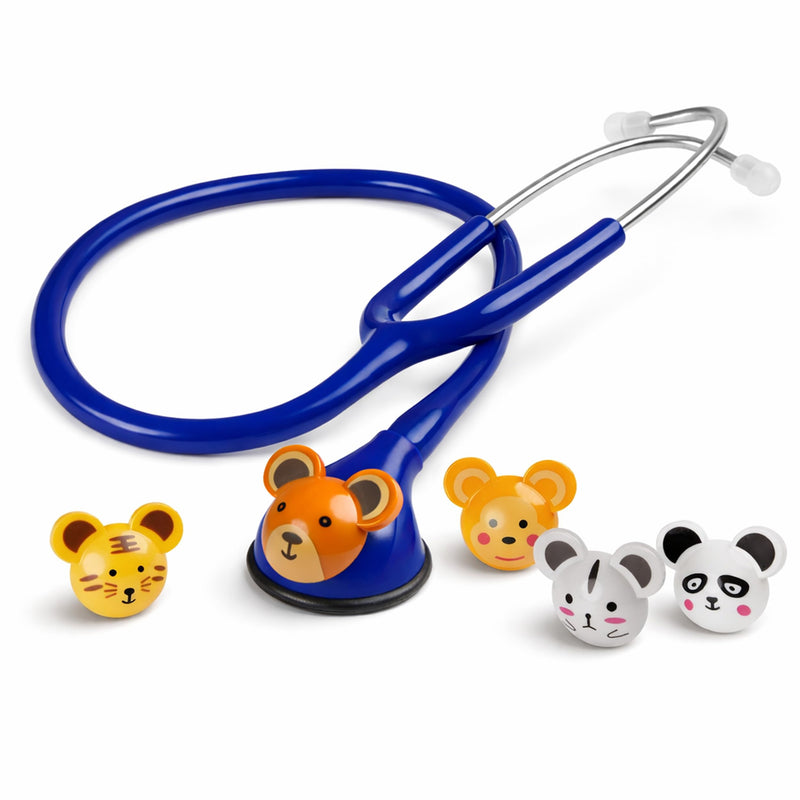 Pulox CSC-10 Kids Stethoscope with 5 Animal Pins - Single Head Doctor Stethoscope for Pediatrics in Royal Blue | Professional single-head doctor stethoscope for pediatrics, child-friendly design with interchangeable animal motifs
