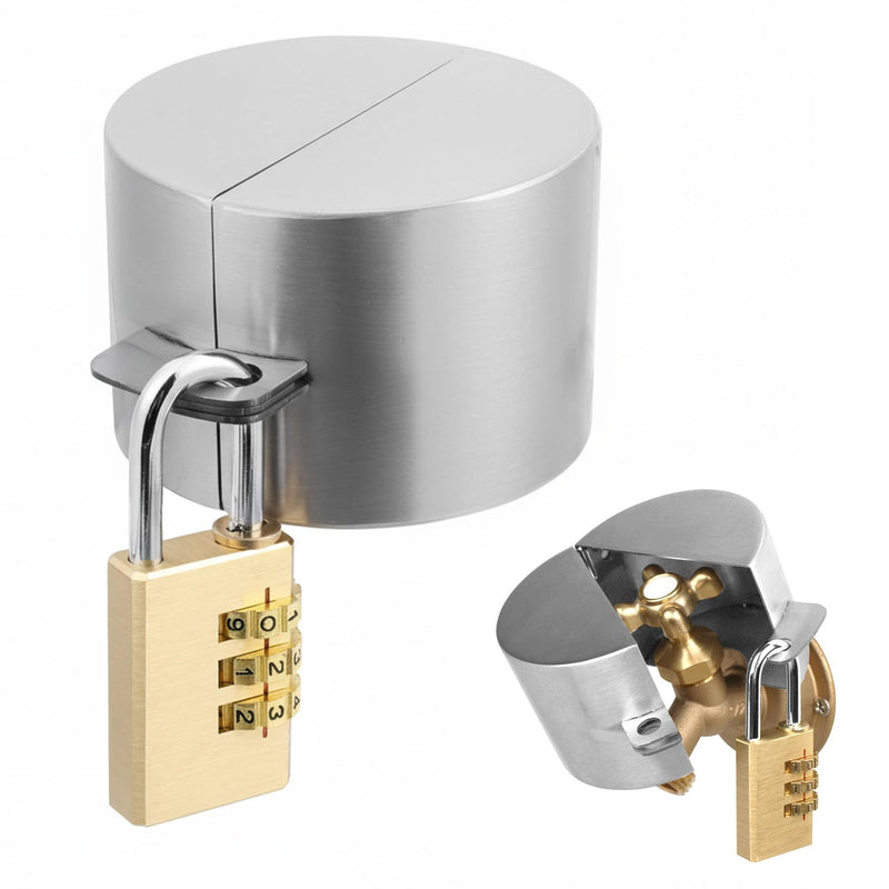 Faucet Locks Outdoor, Gate Valve Locking Device Water Hose Bib Spigot Lock Stainless Steel Cover and Padlock Kits 1-1/2 to 3 in Dia Valve Handles to Prevent Outside Water Theft and Unauthorized Use