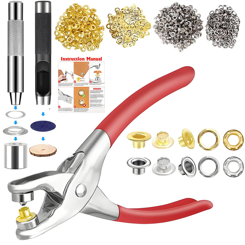 [Australia - AusPower] - Eyelets Grommet Tool Kit, 405 Pieces, 1/2 Inch Gold and Silver Eyelets with Washers, Two Set of Installation Tools, Pliers,Hole Punch and Punched padand for Leather, Belt, Shoes, Crafts 1/2inch & 405pcs 