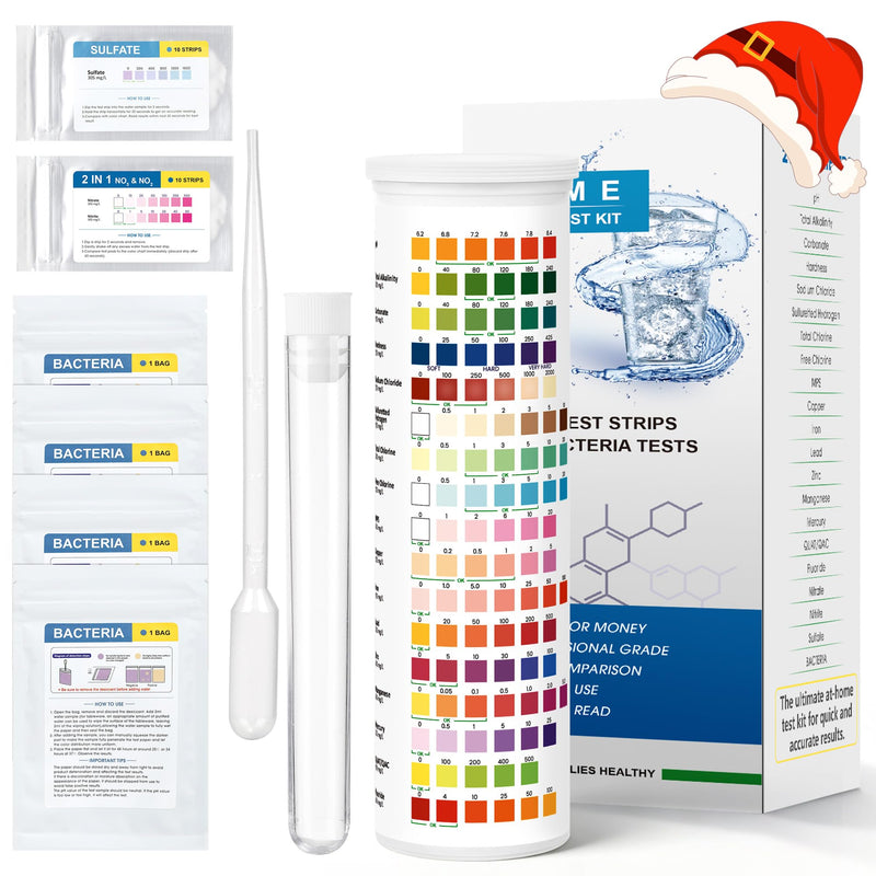 [Australia - AusPower] - 21-in-1 Drinking Water Test Kit for Tap & Well - 120 Strips + 4 Bacteria Tests. Home Water Quality Tester for Lead, Iron, pH, Hardness, Fluoride, Copper, Nitrate. EPA Standard 