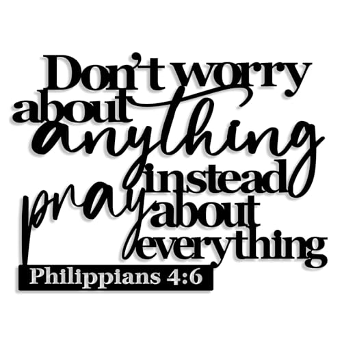 Pigort Scripture Metal Wall Art-Instead Pray About Everything Sign-Philippians4:6 Bible Black Home Decor for Living Room, Bedroom, Dining Room Kitchen 11"X14.5"