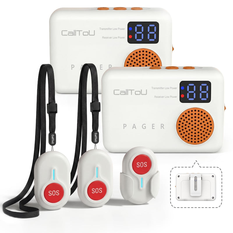 [Australia - AusPower] - CallToU Caregiver Pager - Wireless Call Button for Elderly at Home, Portable Nurse Alert System with Vibration & Sound Alerts for Seniors and Disabled (3 Call Buttons + 2 Receivers) 3 call buttons + 2 receivers 