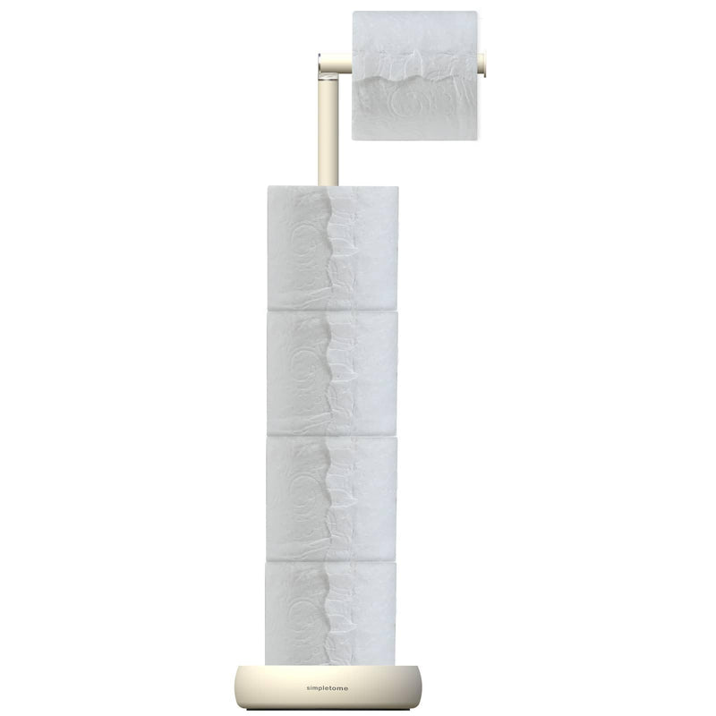 Toilet Paper Holder Stand with 5 Roll Storage Weighted Base (Matt Cream) | freestanding tp holder | silicone non-slip base | large storage capacity | tidy organized bathroom | 2mm thickened steel Matt Cream