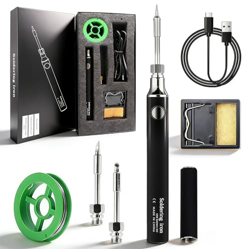 USB Wireless Soldering Iron Set - 3 Temperature Levels (330°C - 450℃) Including Safe & Easy for Electronic Repairs (Black), Improved Version