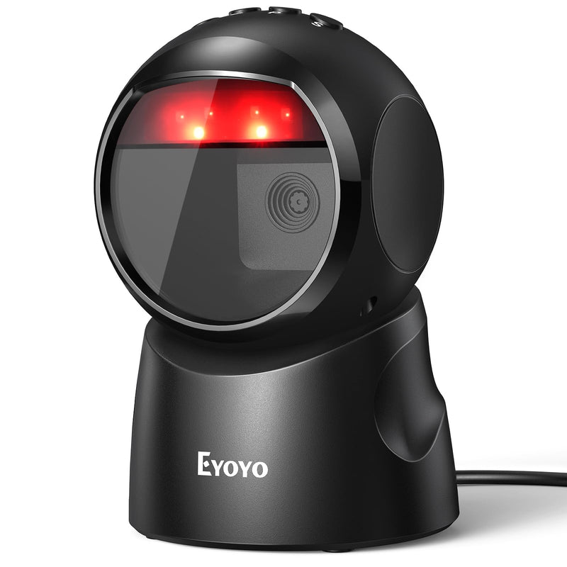 Eyoyo 2D USB Barcode Scanner, Hands-Free Desktop Automatic Omnidirectional QR Code Scanner, Wired Bar Code Reader with 1D 2D Mode Switch Button for Retail, Supermarket, Warehouse, Library, POS Systems Black