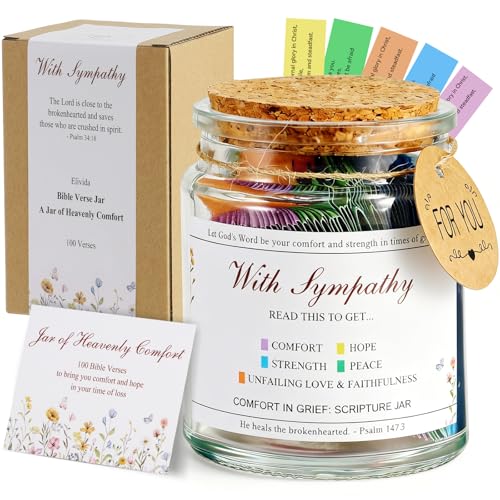 Sympathy Gift Bible Verses Jar for Daily Rememberance – Christian Grief Gift for Women, Memorial Decorative Jar with 100 Bible Verses for Loss of Loved Ones, Religious Bereavement Present