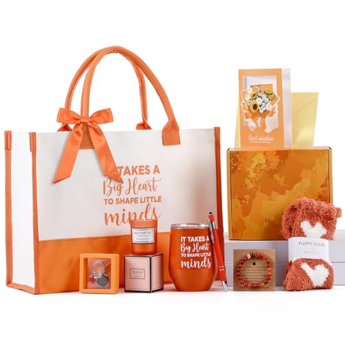 Funnymoom 10 Pcs Teacher Appreciation Gifts Set Thank You Ideas Gifts Best Retirement Appreciation Presents Birthday Souvenirs for Women Employees Coworkers Gift(Orange) Orange