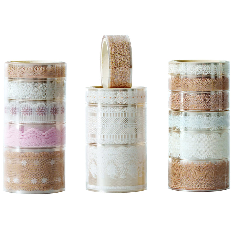 15 Rolls Lace Patterns PET Tapes Floral Arts Decorative Tape Set Adhesive Transparent Masking Tapes for DIY Craft, Kids, Scrapbook, DIY, Gift Wrapping, Journal (1-Moonlit Veil) 1-Moonlit Veil