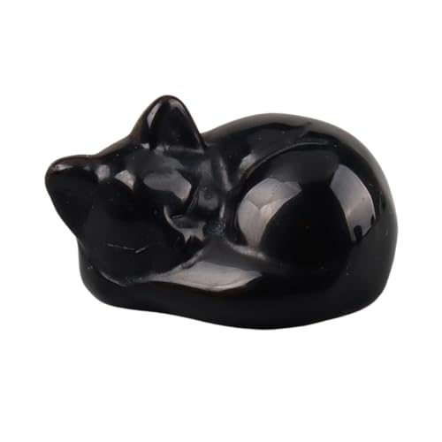 Black Crystal Animal Sculpture, Polished Gemstone Carving, Desktop Decorative Art Piece.