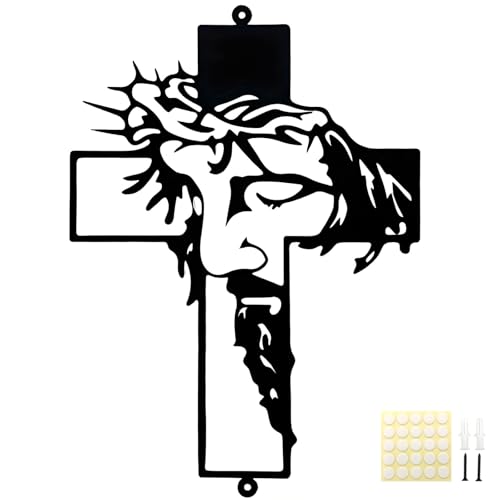 Goodangie00 Black Jesus Wall Cross Decor - 11.8" Metal Crucifix Wall Art Christian Hanging Decoration for Home Living Room, Church, Entryway, Prayer Room, Blessed Religious Easter Gift Black A