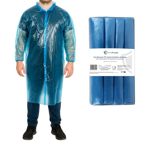 10 x Blue Disposable Waterproof Snap-on Protective Gown with Snaps, Recyclable Polyethylene, Strong and Comfortable, Food Safe, One Size