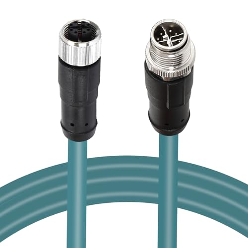 M12 X-Code 8 Pin Industrial Ethernet Cable, IP67 Waterproof Shielded Sensor Cable, Male to Female High-Flex Aviation Connector for Cognex Camera, PLC, Automation System Female to male X-8pin 2m
