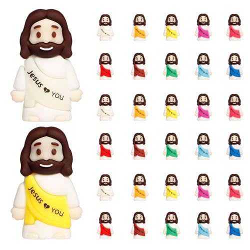 30PCS Little Jesus Figures, 10 Color Tiny Jesus Figurines in Bulk, Mini Jesus Figure Religious Gifts for Easter Egg Stuffers Fillers, Christian Valentines Gifts for Kids Women Mom (30PCS) 30