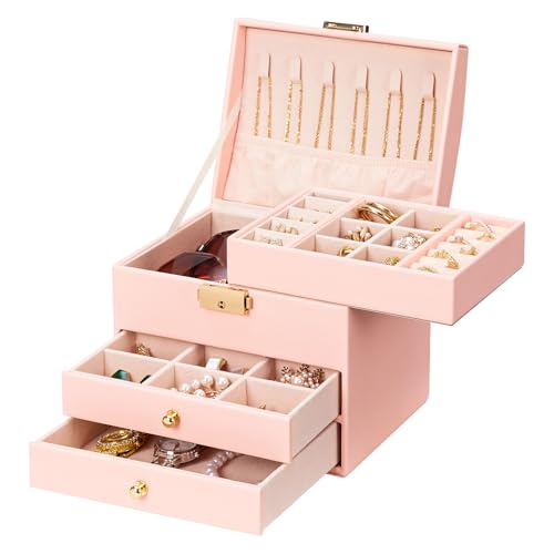 Homde Small Jewelry Box for Girls: 3-Layer Lockable Organizer (Blush Pink) Blush Pink