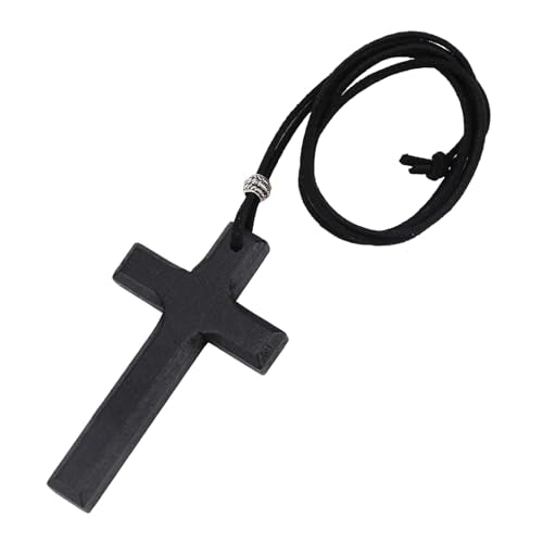Goktvai Wood Wall Cross, 8.3x4.8x0.9cm/3.27x1.89x0.35in Wooden Hanging Cross Necklace Decorations with Rope Christian Religious Wooden Ornament for Men Women Room Wall Decor & Wearing Jewelry (Black)