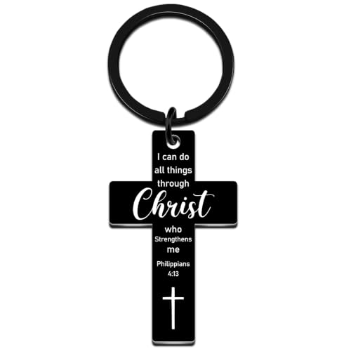 Christian Cross Keychain Inspirational Religious Gifts for Women Men Faith Black