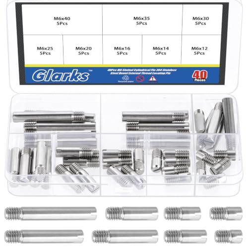 Glarks stainless steel slotted cylindrical locating pin kit, M6 threaded dowel pins in assorted lengths