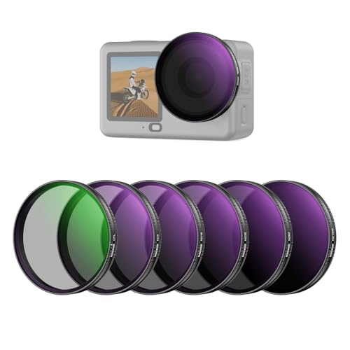 NEEWER CPL + ND Filter Set Compatible with DJI Osmo Action 6 Only, ND8/16/32/64/1000 Adjustable Circular Polarizing Lens Filters, Snap On Multicoated HD Action Camera Photography Accessories, FL-B2 6 Pack ND/CPL