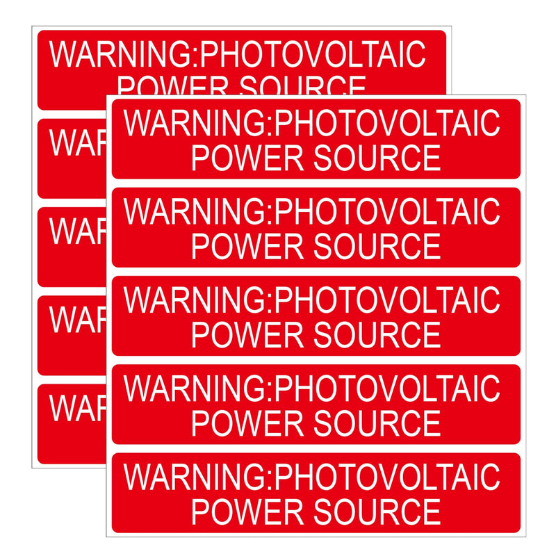 10 Pack Photovoltaic Power Source Warning Labels, Outdoor PV Label Stickers, Vinyl Labels for Photovoltaic Solar Systems(5 3/4 x1 1/8 Inches)