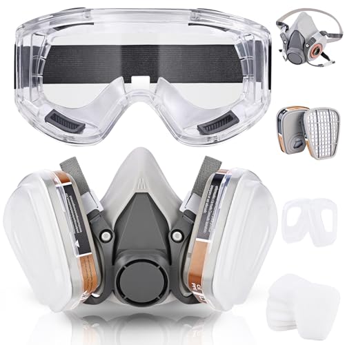 Faburo Respirator Mask Set, Gas Mask, Painting Mask with Filter Cartridges, Cotton Filter for Gases, Vapors, Chemicals, Sprays, Fine Dust Mask, Protective Mask with Filter Half mask