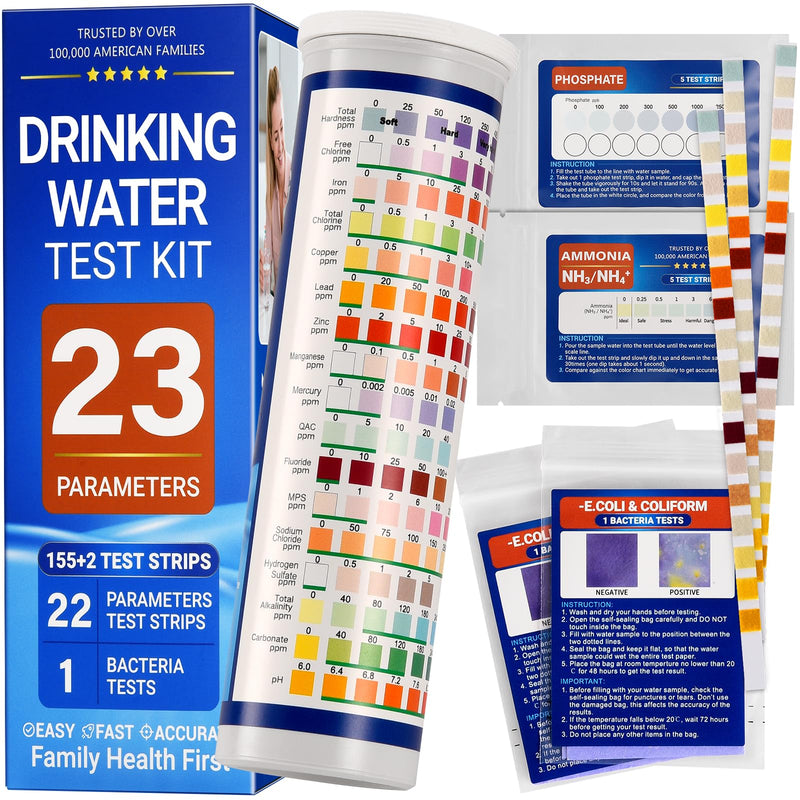 [Australia - AusPower] - 23-in-1 Home Drinking Water Testing Kit - 155 Strips,Tap and Well Water Test Kit for Hardness, Lead, Iron, Copper, Chlorine, Fluoride 1 