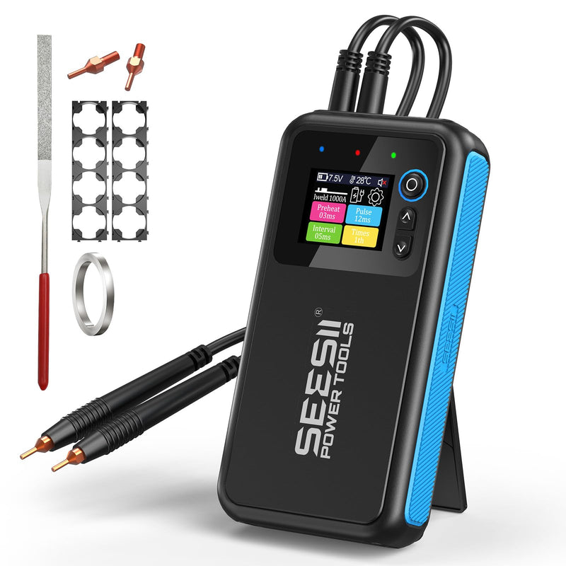 SEESII Battery Spot Welder: Continuous Welding Function, 8.0Ah Rechargeable Capacity, Portable Spot Welder with Visual Display, Perfect for DIY/Repairs Blue