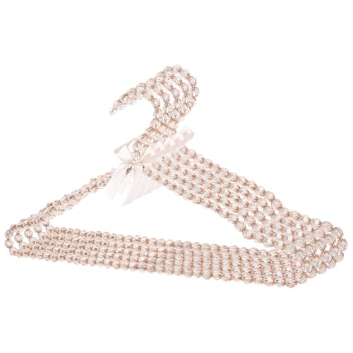 Beaded Clothes Hangers with Satin Bow – Set of 5, 15.7" Non-Slip Bead Hangers for Wedding Dresses, Boutique Display & Closet Decor – Champagne Gold