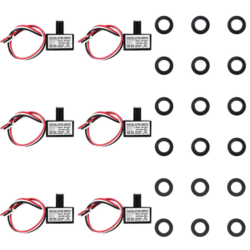 6pcs 105V-130V AC Photocell Light Sensor with Auto On/Off, Dusk to Dawn Photoelectric Switch for Outdoor Lighting Street Lights Control with Nuts & Washers 6