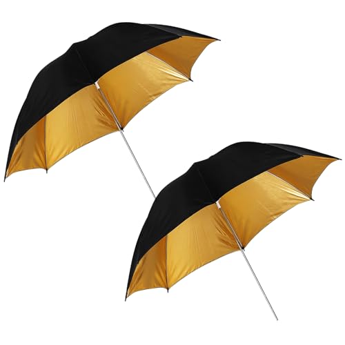 [2 Pack] 33in Black Gold Photography Flash Umbrella black/gold