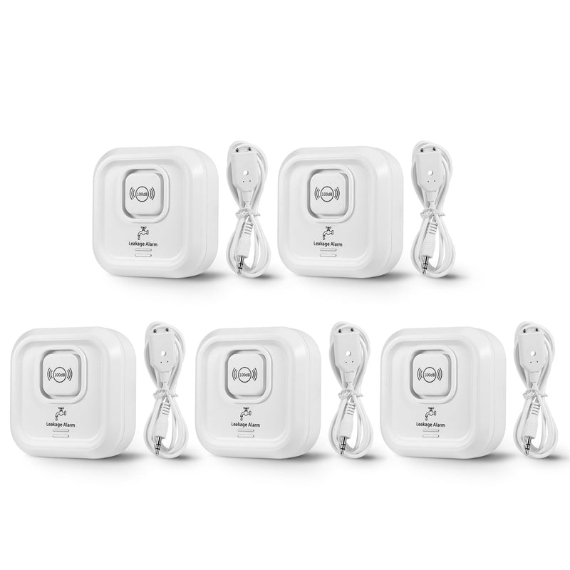 100dB Water Sensor Alarm Water Leak Detector, with Detection Lines, Wireless Tank Level Monitor for Basement,Kitchen,Bathroom (5packs)