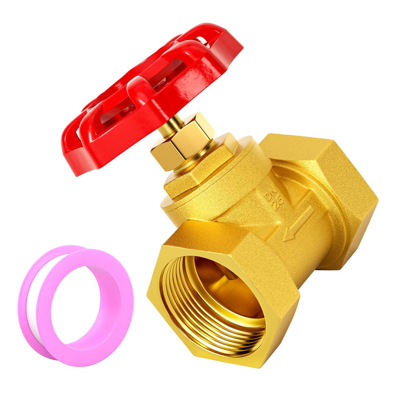 [Australia - AusPower] - 1" Female Thread Brass Industrial Globe Valves, DN25 Heavy Duty Globe Valves Wheel Red Handle with Teflon Tape for Water Oil Air 1" (DN25) 