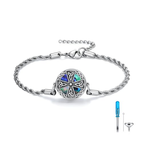 Compass/Tree of Life/Dragonfly Urn Bracelet 925 Sterling Silver Adjustable Abalone Ashes Jewelry Gifts for Women Cross