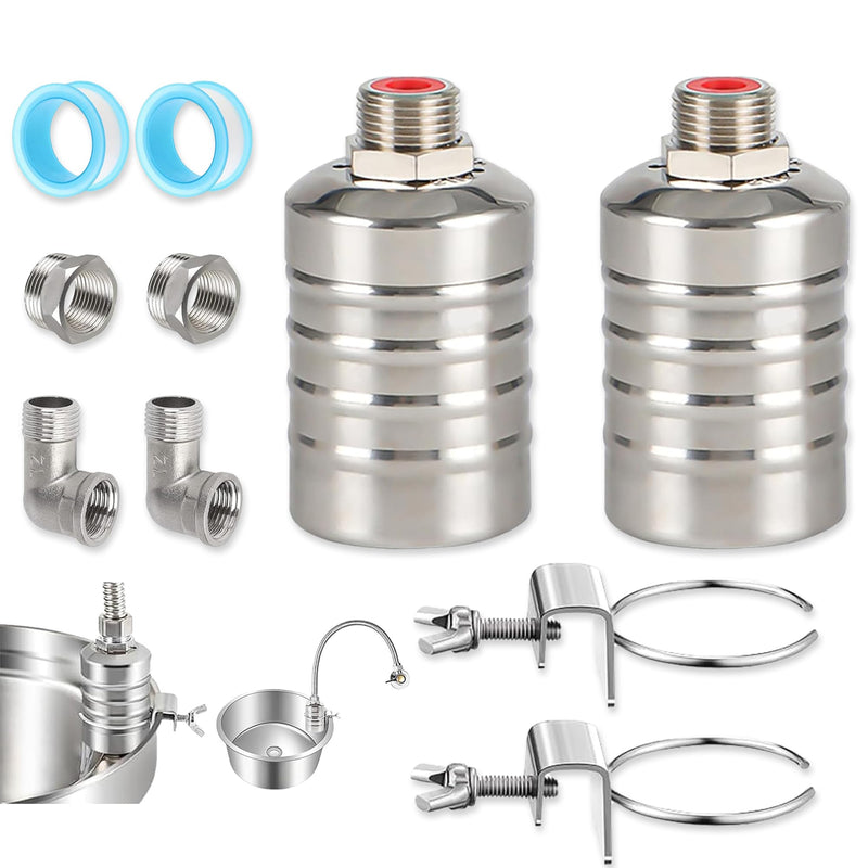[Australia - AusPower] - 2 Pack Auto Water Level Control Float Valve, 304 Stainless Steel Automatic Water Refill Shut-off Tank Valve with Side/Top Entry and Retaining Clip for Water Tank Pool Livestock Troughs (1/2" to 3/4") 2 Pack 