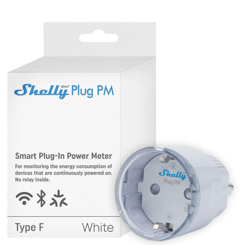 Shelly Plug PM Gen3 White - WiFi Smart Socket, Energy Meter, No Switching Function, Power Measurement, 16A, 3680W, Timer Switch, Plug, Smart Home, Alexa & Google, No Hub Required