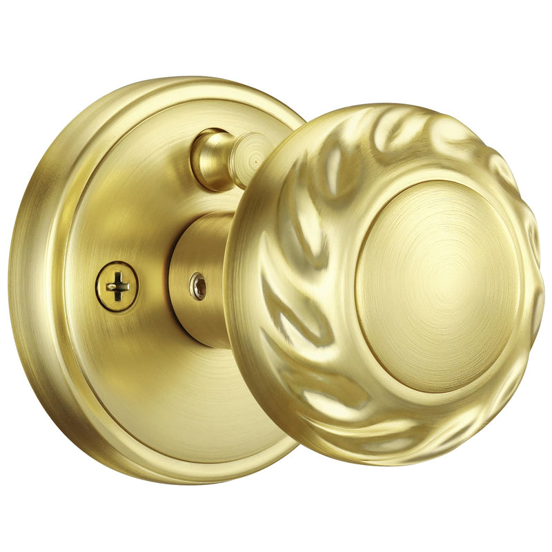 Gold Door Knob Interior, Zinc Alloy Heavy Duty Privacy Door Knobs with Lock for Bedroom and Bathroom, 1 Pack Brushed Gold Interior Door Knobs for Left Right Sided Doors