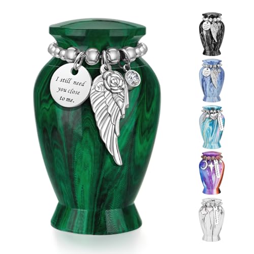 Abooxiu Small Urns for Human Ashes Keepsake 2.85 Inches Mini Urns for Ashes Memorial Small Cremation Urn Ash Keepsake Urns Mini Funeral Burial Decorative Urn for Adult Males Females Pets Malachite Green