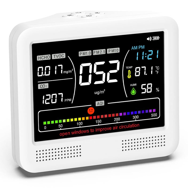 [Australia - AusPower] - Air Quality Monitor Indoor, 16 in 1 Air Quality Tester for CO2 Monitor, TVOC, PM1.0 PM2.5 PM10, HCHO Temperature Humidity & Time, AQI Monitor with Alerts for Home (PureWhite) PureWhite 