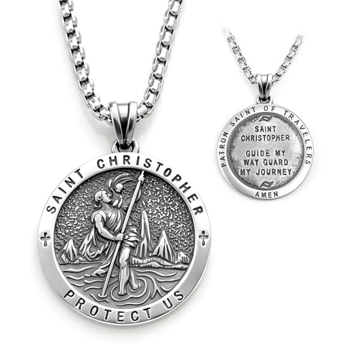 925 Sterling Silver Patron Saint Necklace St Michael/St Christopher Pendant St. Christopher