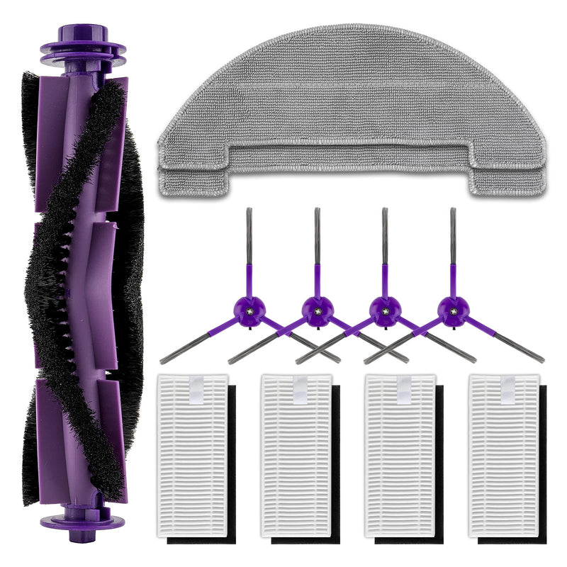(11 Pack) MR1 SE Replacement Parts Compatible with MONSGA MR1 SE Robot Vacuum Cleaner, 1 Roller Brush, 4 Side Brushes, 4 HEPA Filters with Foam Filters, 2 Mop Pads, Accessories Kit
