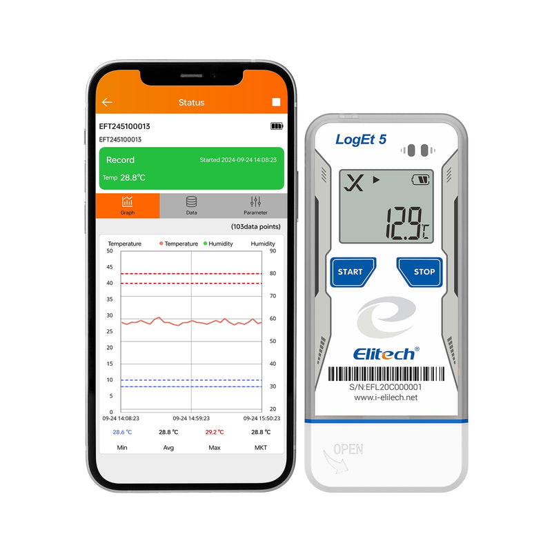 Elitech Bluetooth Temperature Data Logger, USB Moisture Logger -30°C to 70°C, Auto PDF/CSV Reports, Windows/macOS Bluetooth + temperature + humidity