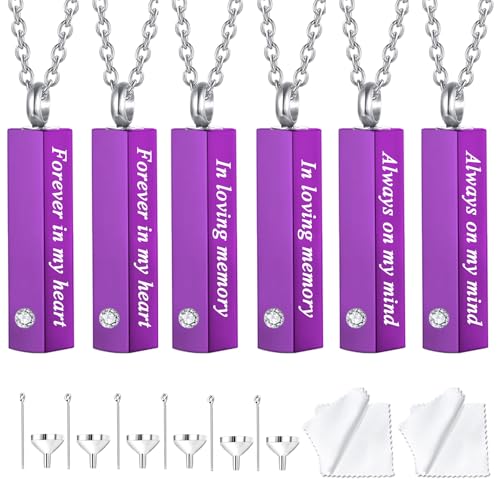 weikui 6 Pieces Urn Necklace for Ashes for Men Women Cremation Jewelry for Ashes Memorial Urn Locket for Ashes Keepsake Pendant for Human Ashes 6Pcs-Purple