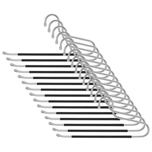 15 Pcs Heavy Duty Non-Slip Hangers, Black Stainless Steel Open Ended for Quilts, Comforters, Table Cloths, Towels, Pants, Jeans, 14.17 x 6.29 Inches