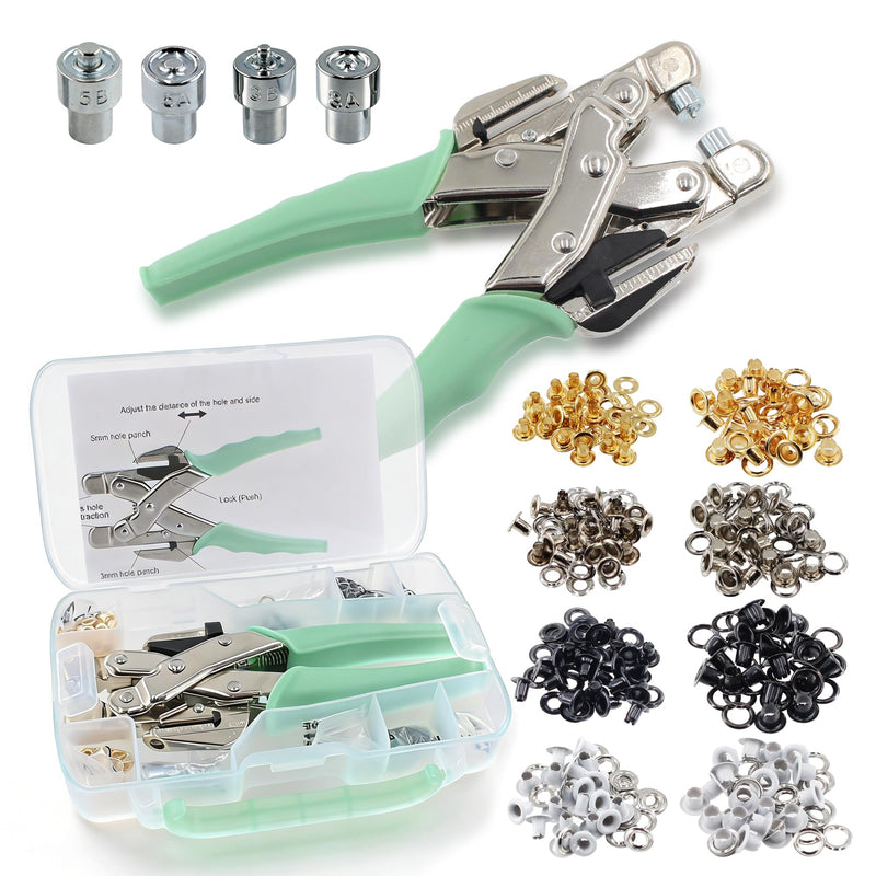 Grommet Eyelet Pliers Kit 3/16 1/8 Multi-Size Eyelets Hole Punch Plier with 160Pcs Metal Grommets Heavy Duty Eyelet Pliers Rivet Press Tool Set for Leather Tarps Clothes Belt Crafts