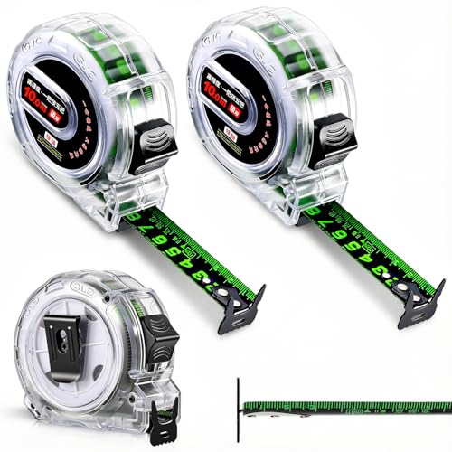 Pack of 2 Tape Measure 10 m, Stainless Steel Waterproof Measuring Tape, Heavy Performance Measuring Tape, Tape Measure 10 m, Durable Roll Measuring Tape for Carpenters, Builders, Industry and Home, Funny Santa Gift